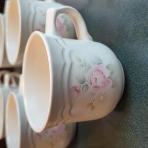 Pfaltzgraff Tea Rose Stoneware Cups / Mugs - Set of 7
